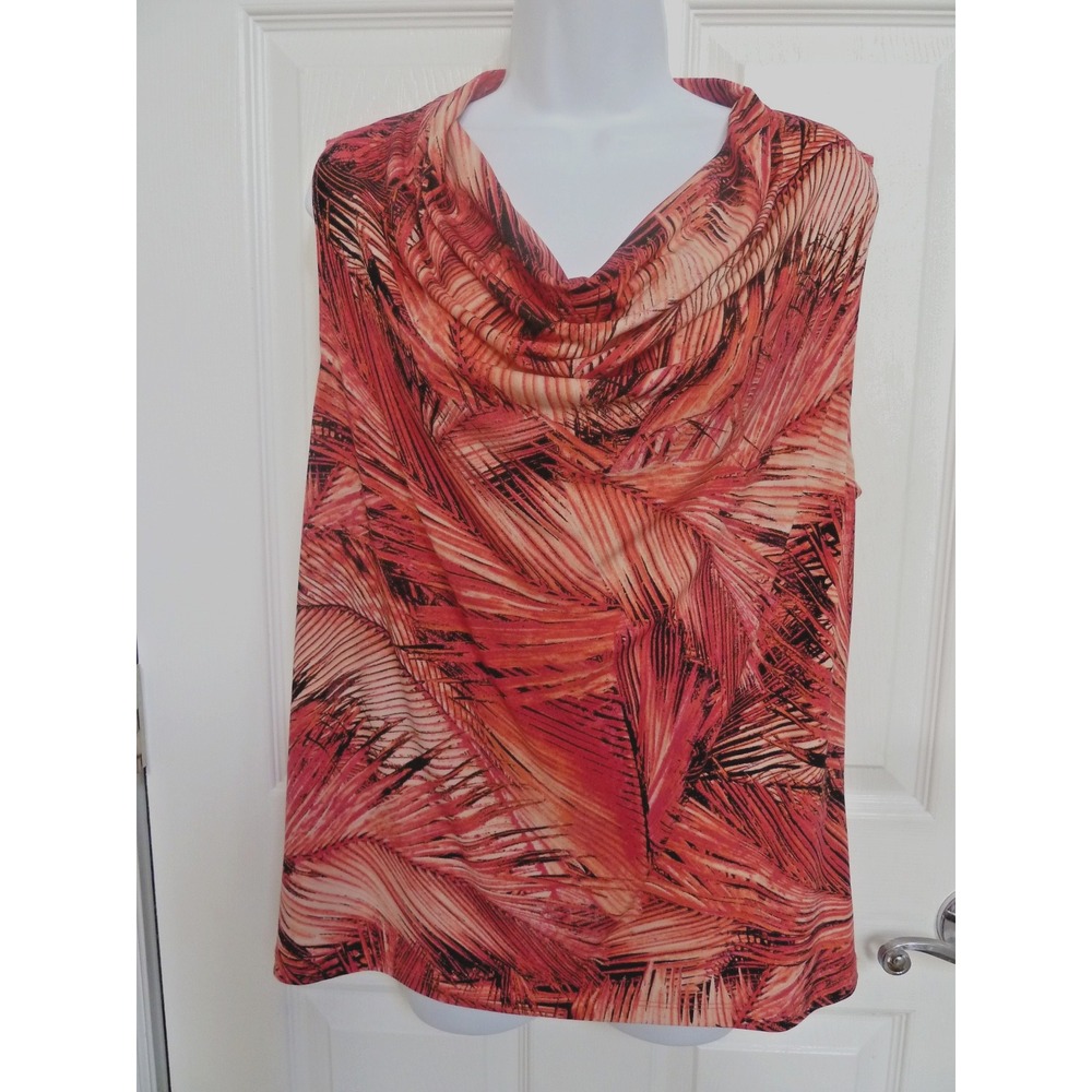 Easywear by Chicos Pink Abstract Sleeveless Waterfall Neck Blouse Size 2 Large
